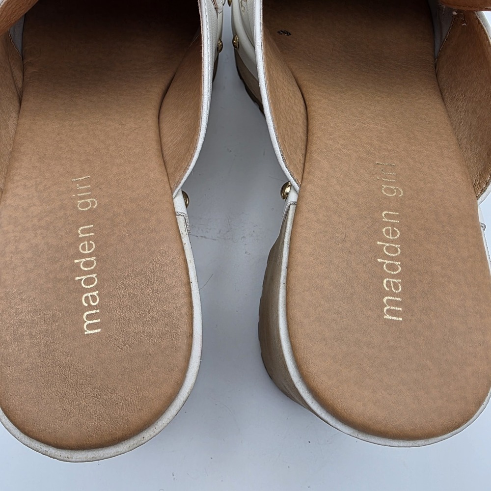 Madden Girl Clogs 9.5 Y2K Suzanne Platform  Mule Heels Ivory Bit Bridle Studded - Picture 10 of 13